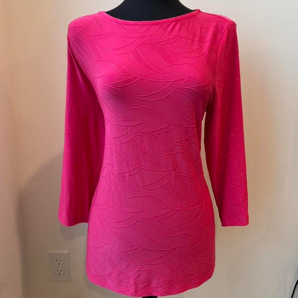 Croft & Barrow Hot Pink Geometric Textured Long Sleeve Stretchy Top Size XL NWT